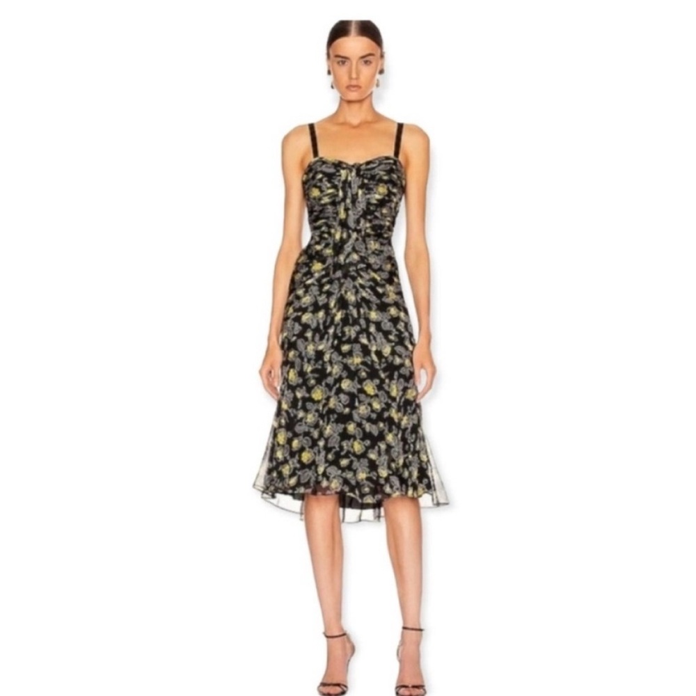 Floral Black and Yellow Midi Dress - Picture 2 of 7